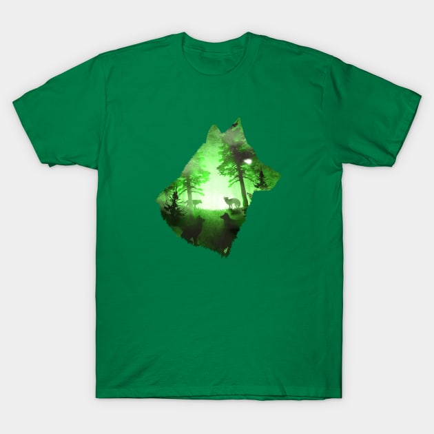Green Wolf T-Shirt by DVerissimo